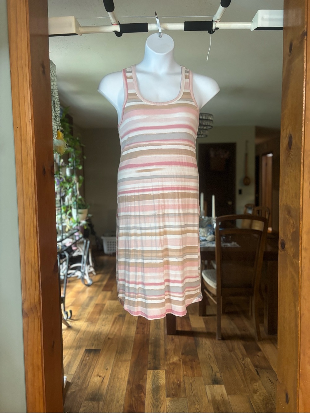 Splendid Women’s Pink and Cream Striped Racerback Tank Dress Size XS